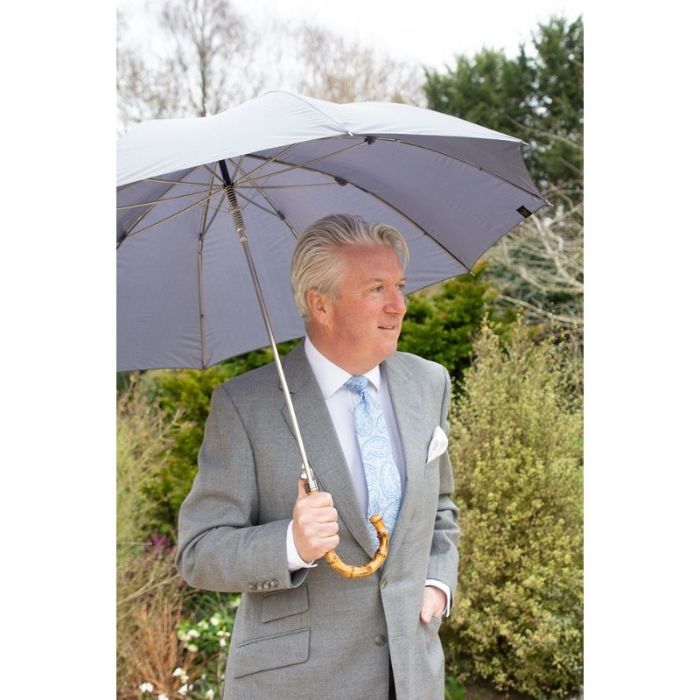 Gents' Silver Tipped Grey Umbrella with Bamboo Crook Handle